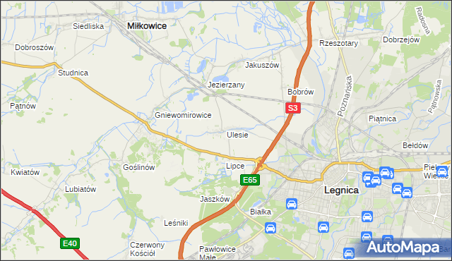mapa Ulesie gmina Miłkowice, Ulesie gmina Miłkowice na mapie Targeo