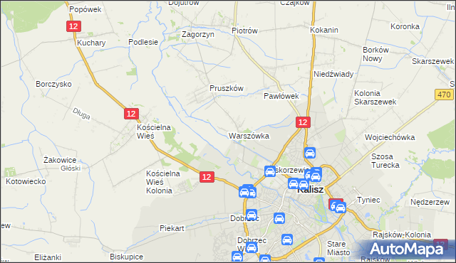 mapa Warszówka gmina Blizanów, Warszówka gmina Blizanów na mapie Targeo