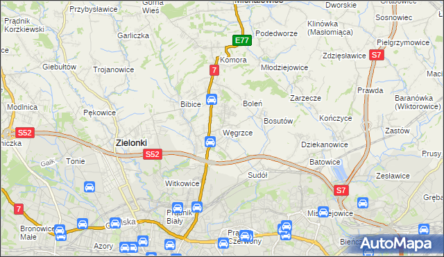 mapa Węgrzce gmina Zielonki, Węgrzce gmina Zielonki na mapie Targeo