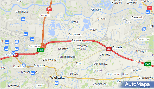 mapa Węgrzce Wielkie, Węgrzce Wielkie na mapie Targeo