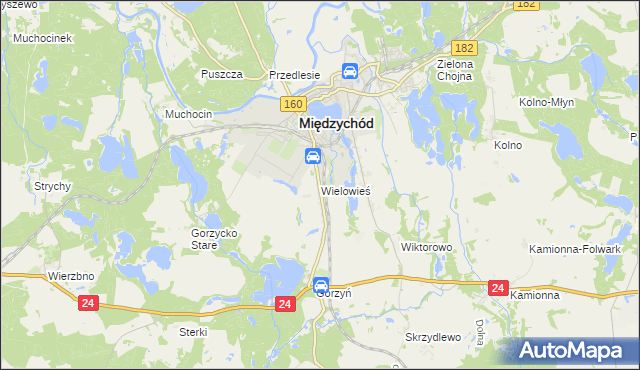 mapa Wielowieś gmina Międzychód, Wielowieś gmina Międzychód na mapie Targeo