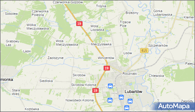 mapa Wincentów gmina Lubartów, Wincentów gmina Lubartów na mapie Targeo