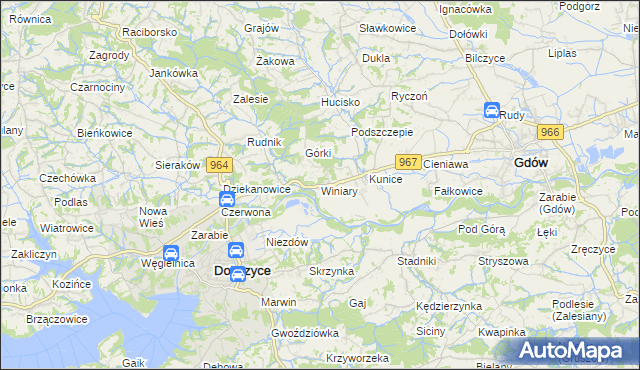 mapa Winiary gmina Gdów, Winiary gmina Gdów na mapie Targeo