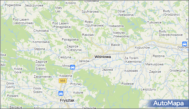 mapa Wiśniowa powiat strzyżowski, Wiśniowa powiat strzyżowski na mapie Targeo