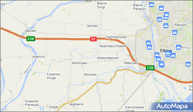 mapa Władysławowo gmina Elbląg, Władysławowo gmina Elbląg na mapie Targeo