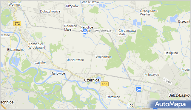 mapa Wojnowice gmina Czernica, Wojnowice gmina Czernica na mapie Targeo