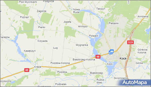 mapa Wygnanka gmina Kock, Wygnanka gmina Kock na mapie Targeo