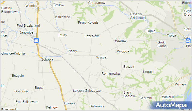 mapa Wyspa gmina Zawichost, Wyspa gmina Zawichost na mapie Targeo