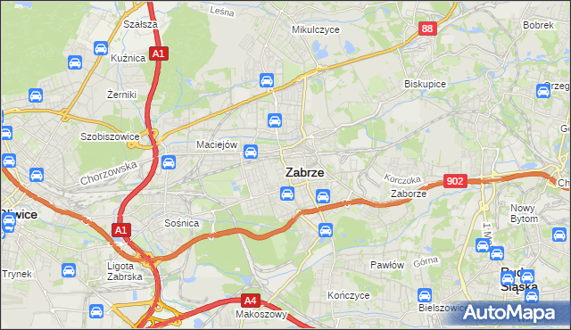 mapa Zabrza, Zabrze na mapie Targeo