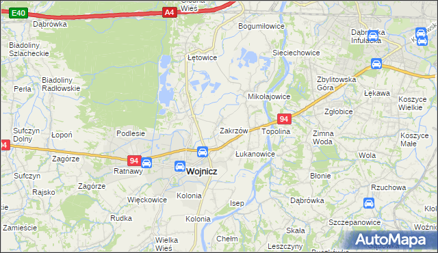 mapa Zakrzów gmina Wojnicz, Zakrzów gmina Wojnicz na mapie Targeo