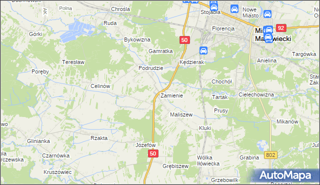 mapa Zamienie gmina Mińsk Mazowiecki, Zamienie gmina Mińsk Mazowiecki na mapie Targeo