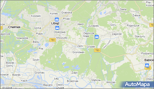 mapa Żarki gmina Libiąż, Żarki gmina Libiąż na mapie Targeo
