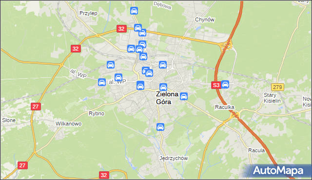 mapa Zielona Góra, Zielona Góra na mapie Targeo