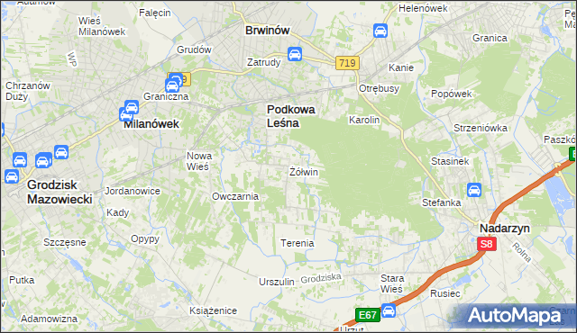 mapa Żółwin gmina Brwinów, Żółwin gmina Brwinów na mapie Targeo