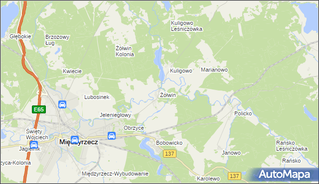 mapa Żółwin gmina Międzyrzecz, Żółwin gmina Międzyrzecz na mapie Targeo