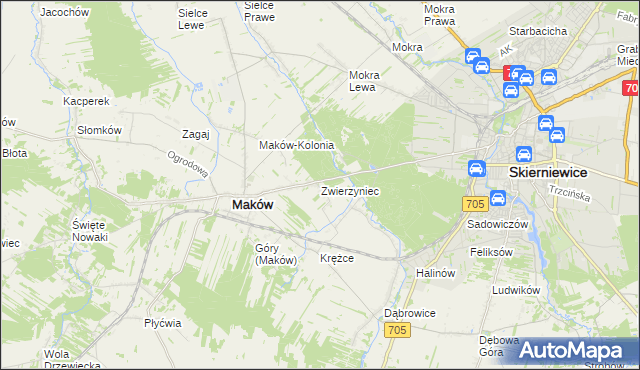 mapa Zwierzyniec gmina Maków, Zwierzyniec gmina Maków na mapie Targeo