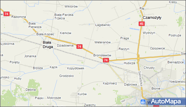 mapa Bronisławów gmina Biała, Bronisławów gmina Biała na mapie Targeo
