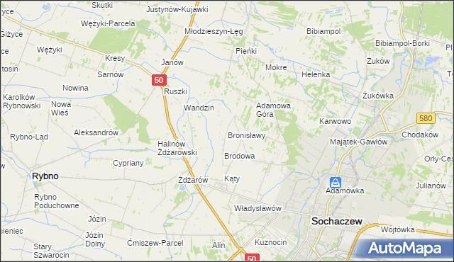 mapa Bronisławy gmina Sochaczew, Bronisławy gmina Sochaczew na mapie Targeo