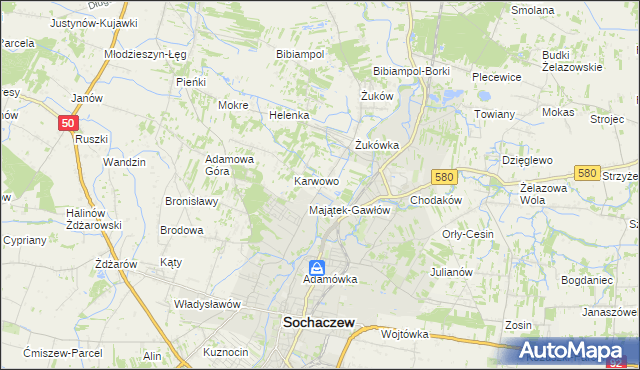 mapa Gawłów gmina Sochaczew, Gawłów gmina Sochaczew na mapie Targeo