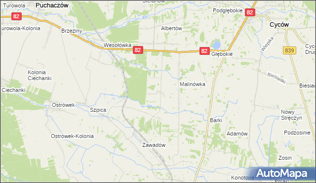 mapa Jasieniec gmina Puchaczów, Jasieniec gmina Puchaczów na mapie Targeo