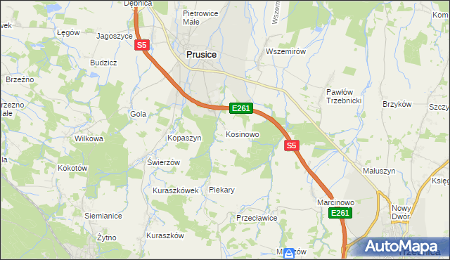 mapa Kosinowo gmina Prusice, Kosinowo gmina Prusice na mapie Targeo