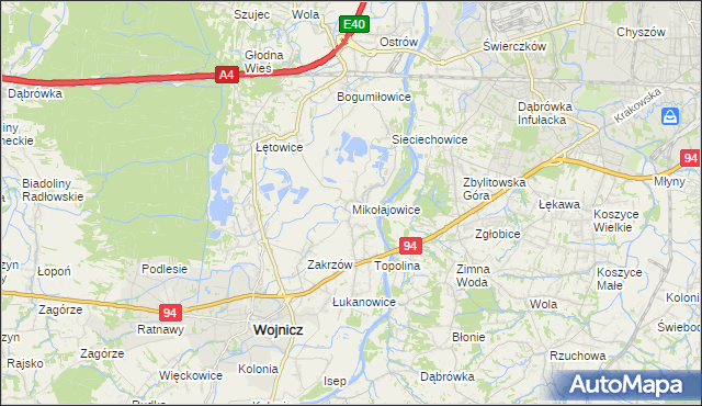 mapa Mikołajowice gmina Wierzchosławice, Mikołajowice gmina Wierzchosławice na mapie Targeo