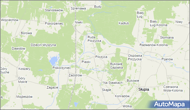 mapa Pilczyca gmina Słupia Konecka, Pilczyca gmina Słupia Konecka na mapie Targeo
