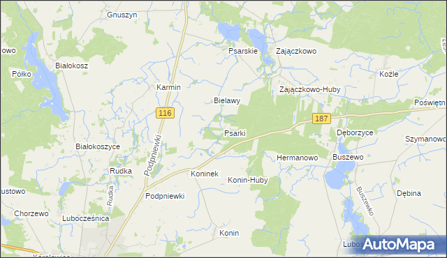 mapa Psarki gmina Pniewy, Psarki gmina Pniewy na mapie Targeo