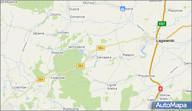 mapa Sieniawka gmina Łagiewniki, Sieniawka gmina Łagiewniki na mapie Targeo