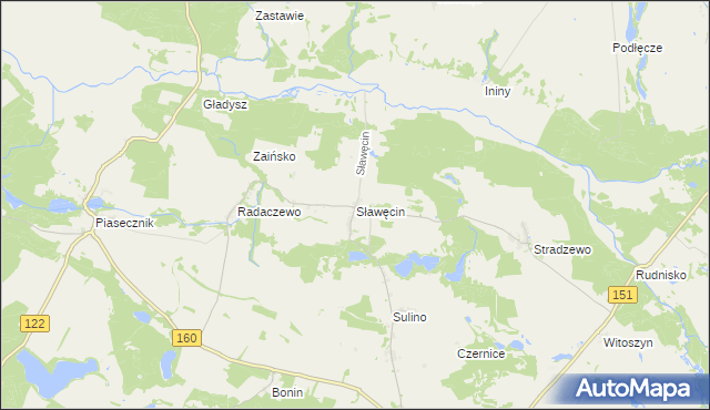 mapa Sławęcin gmina Choszczno, Sławęcin gmina Choszczno na mapie Targeo