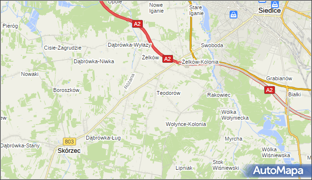 mapa Teodorów gmina Skórzec, Teodorów gmina Skórzec na mapie Targeo