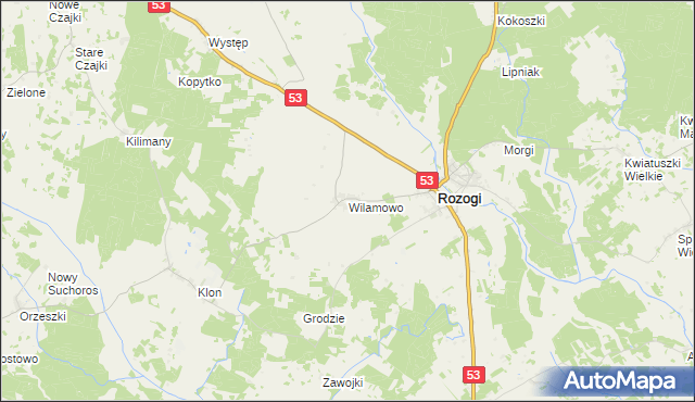 mapa Wilamowo gmina Rozogi, Wilamowo gmina Rozogi na mapie Targeo
