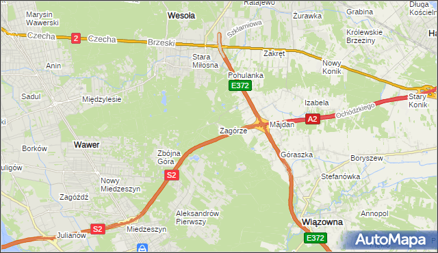 mapa Zagórze gmina Wiązowna, Zagórze gmina Wiązowna na mapie Targeo