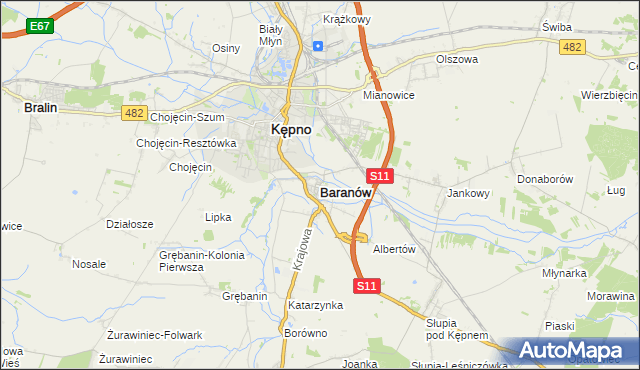 mapa Baranów powiat kępiński, Baranów powiat kępiński na mapie Targeo