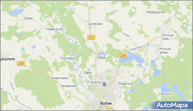mapa Dąbie gmina Bytów, Dąbie gmina Bytów na mapie Targeo