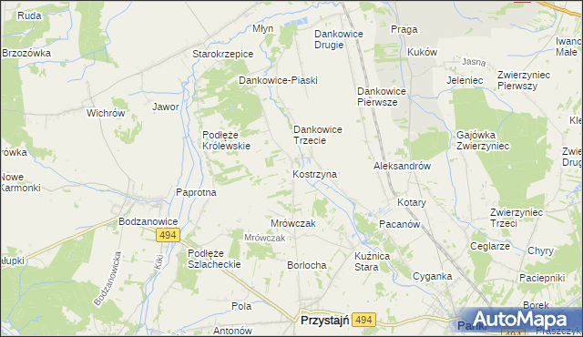 mapa Kostrzyna gmina Przystajń, Kostrzyna gmina Przystajń na mapie Targeo