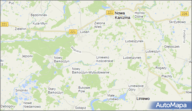 mapa Liniewko Kościerskie, Liniewko Kościerskie na mapie Targeo