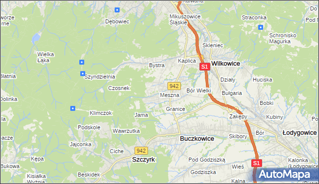 mapa Meszna gmina Wilkowice, Meszna gmina Wilkowice na mapie Targeo