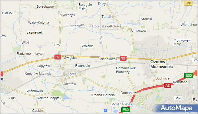mapa Michałówek gmina Ożarów Mazowiecki, Michałówek gmina Ożarów Mazowiecki na mapie Targeo
