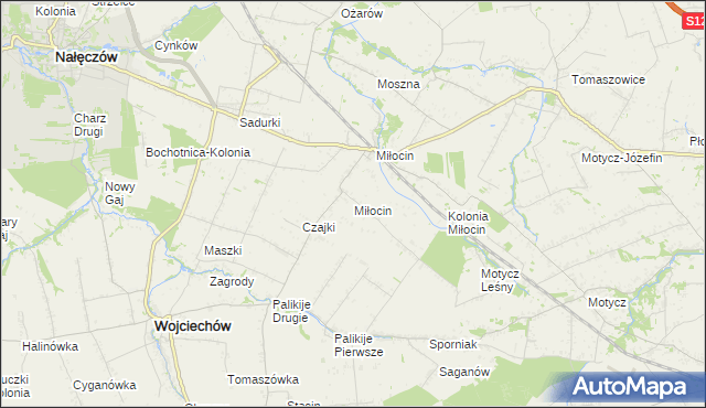 mapa Miłocin gmina Wojciechów, Miłocin gmina Wojciechów na mapie Targeo