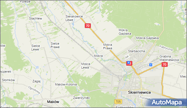 mapa Mokra gmina Skierniewice, Mokra gmina Skierniewice na mapie Targeo