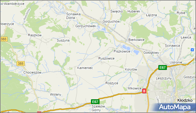 mapa Ruszowice gmina Kłodzko, Ruszowice gmina Kłodzko na mapie Targeo