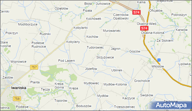 mapa Strzyżowice gmina Opatów, Strzyżowice gmina Opatów na mapie Targeo