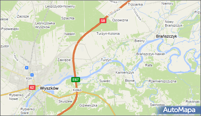 mapa Turzyn gmina Brańszczyk, Turzyn gmina Brańszczyk na mapie Targeo