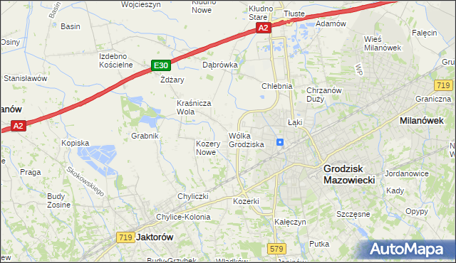 mapa Wólka Grodziska gmina Grodzisk Mazowiecki, Wólka Grodziska gmina Grodzisk Mazowiecki na mapie Targeo