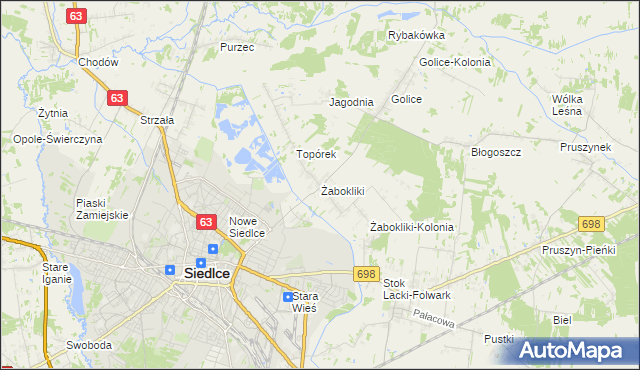 mapa Żabokliki gmina Siedlce, Żabokliki gmina Siedlce na mapie Targeo