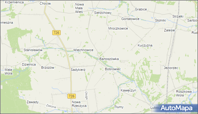 mapa Bartoszówka gmina Rzeczyca, Bartoszówka gmina Rzeczyca na mapie Targeo