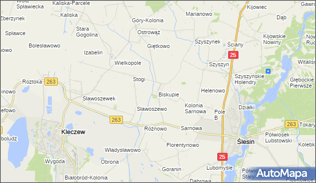 mapa Biskupie gmina Ślesin, Biskupie gmina Ślesin na mapie Targeo