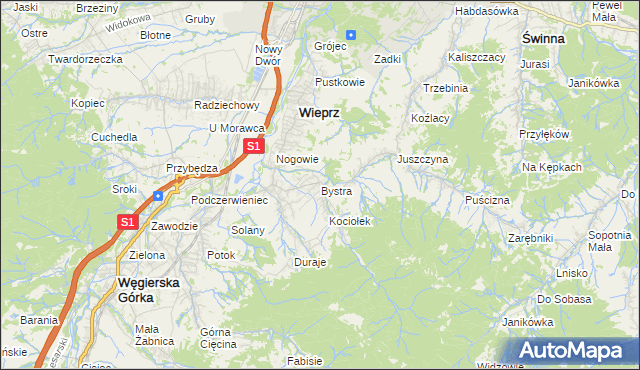 mapa Bystra gmina Radziechowy-Wieprz, Bystra gmina Radziechowy-Wieprz na mapie Targeo