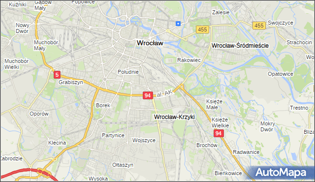 mapa Krzyki gmina Wrocław, Krzyki gmina Wrocław na mapie Targeo